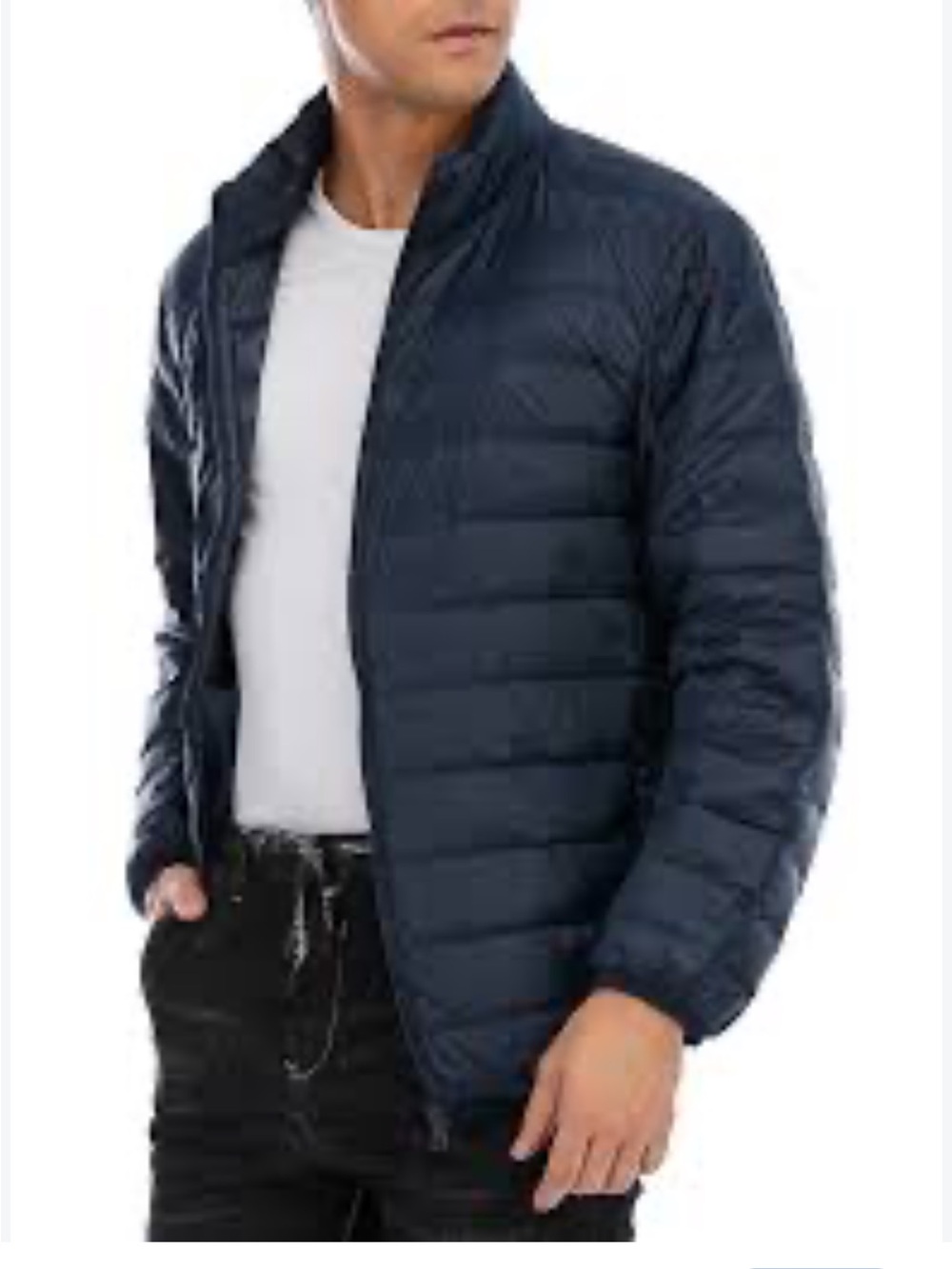 Champion Men’s Navy Lightweight Puffer Jacket Pockets Size Small